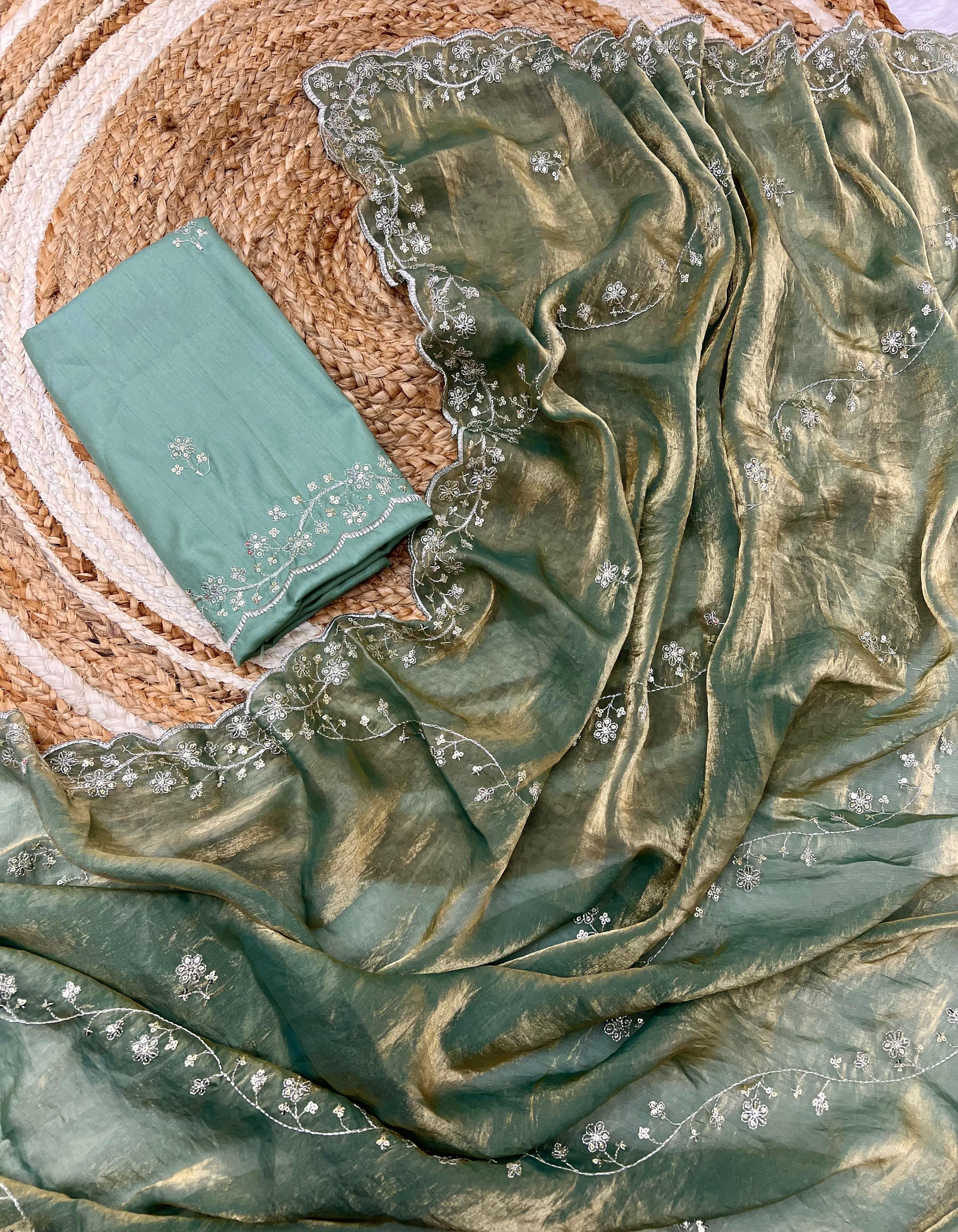 Manjari Tissue Silk Green Saree