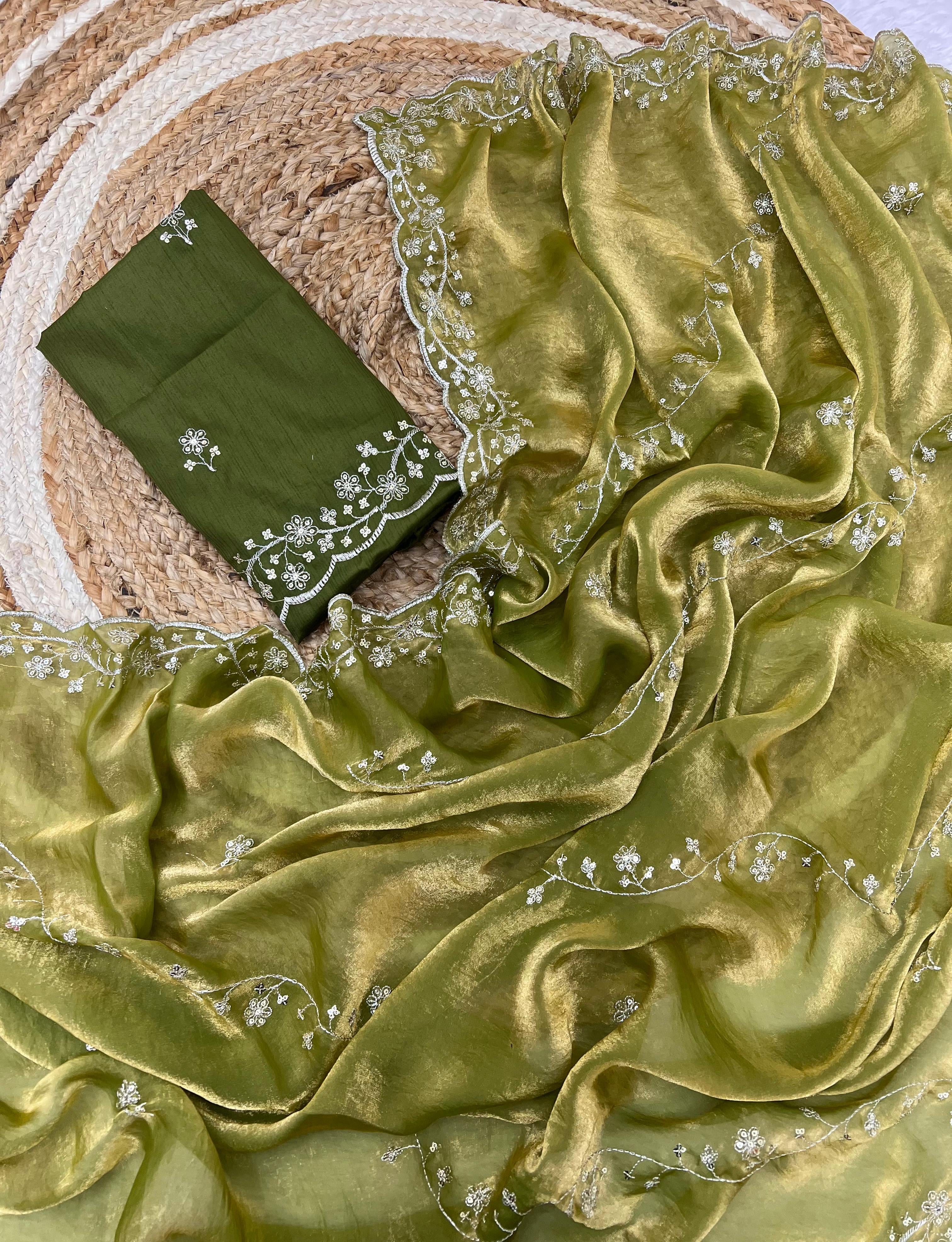Manjari Tissue Silk Olive Saree