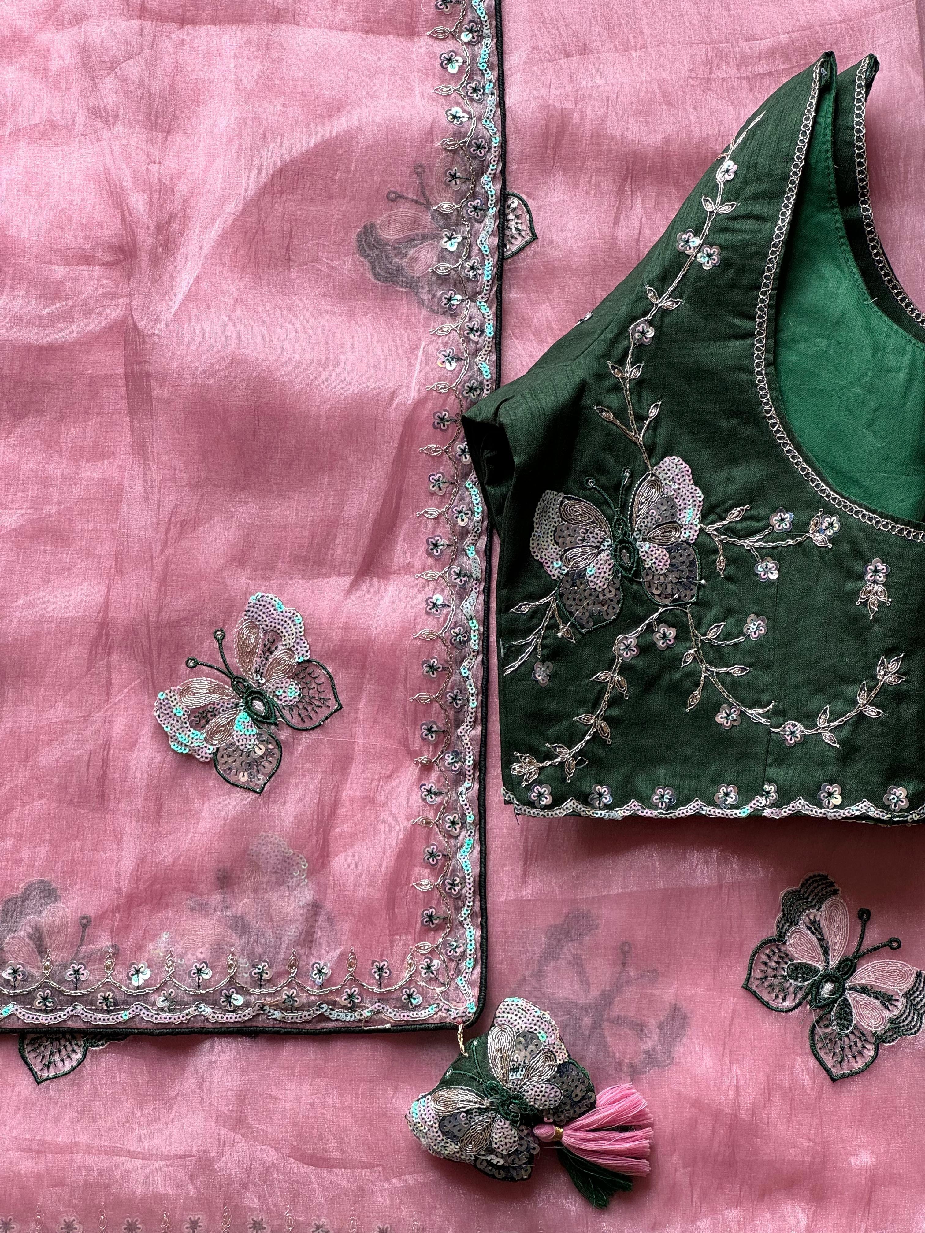 Pankhuri Pink Embellished Saree