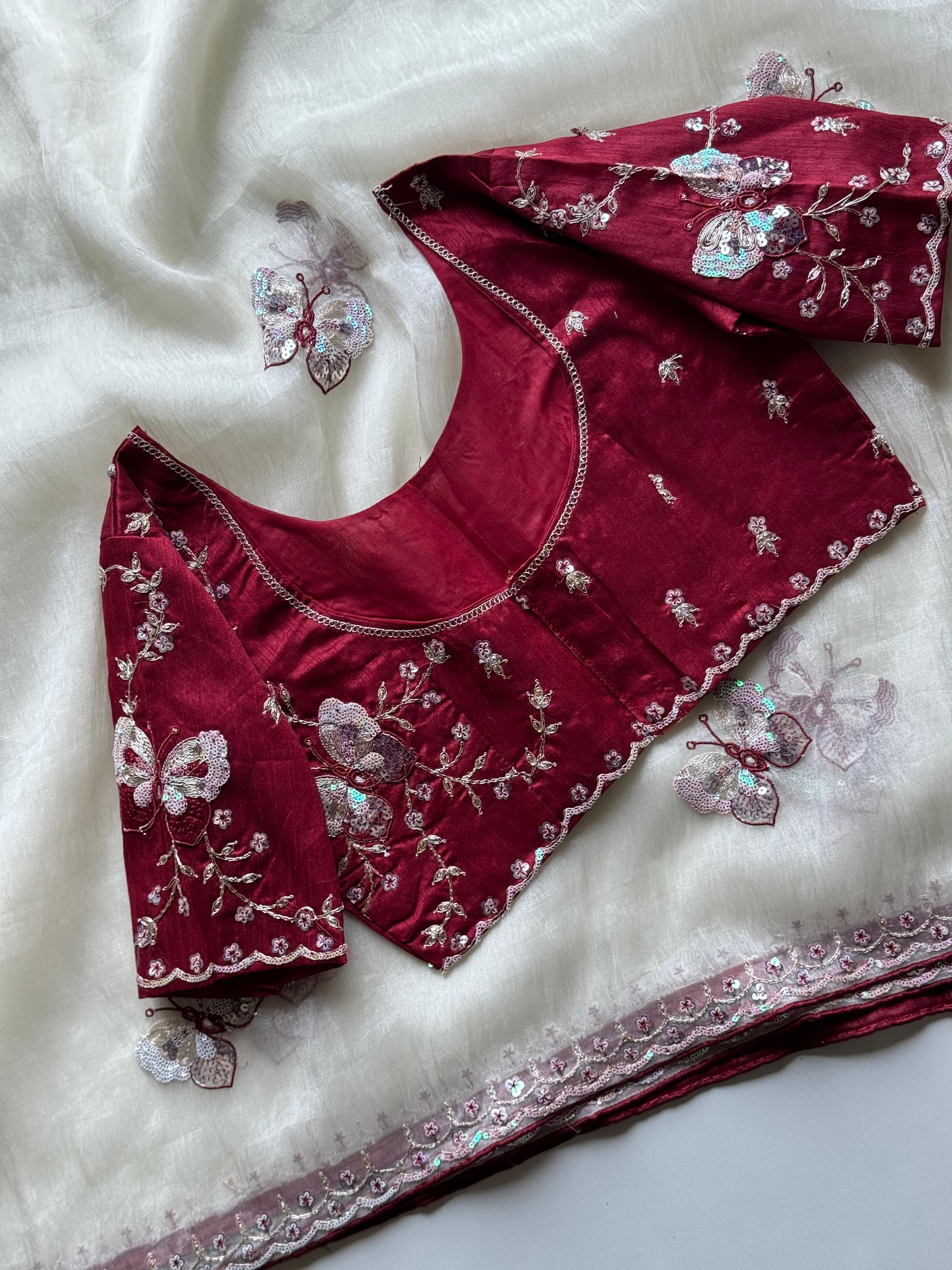 Pankhuri Ivory Embellished Saree