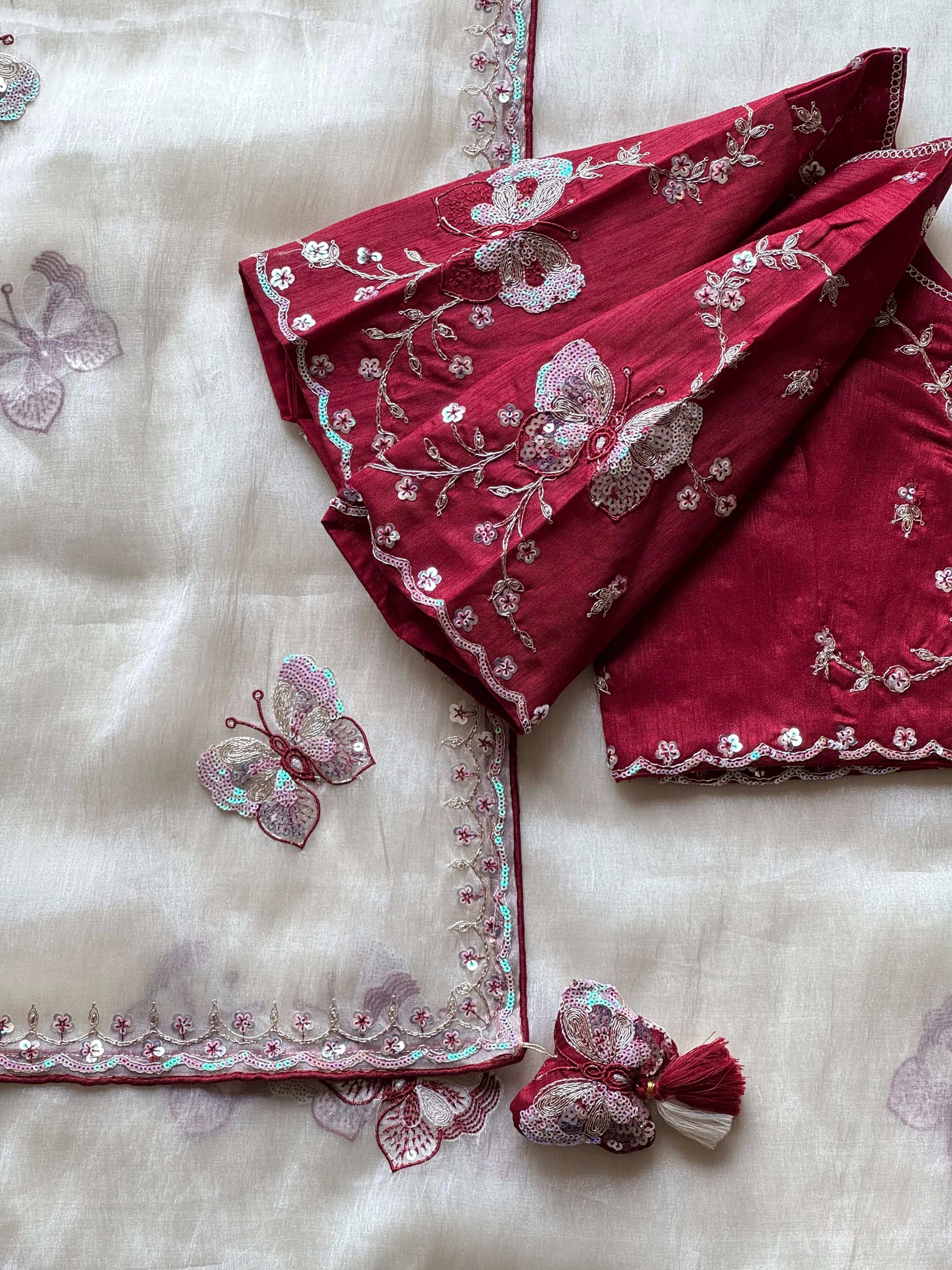 Pankhuri Ivory Embellished Saree