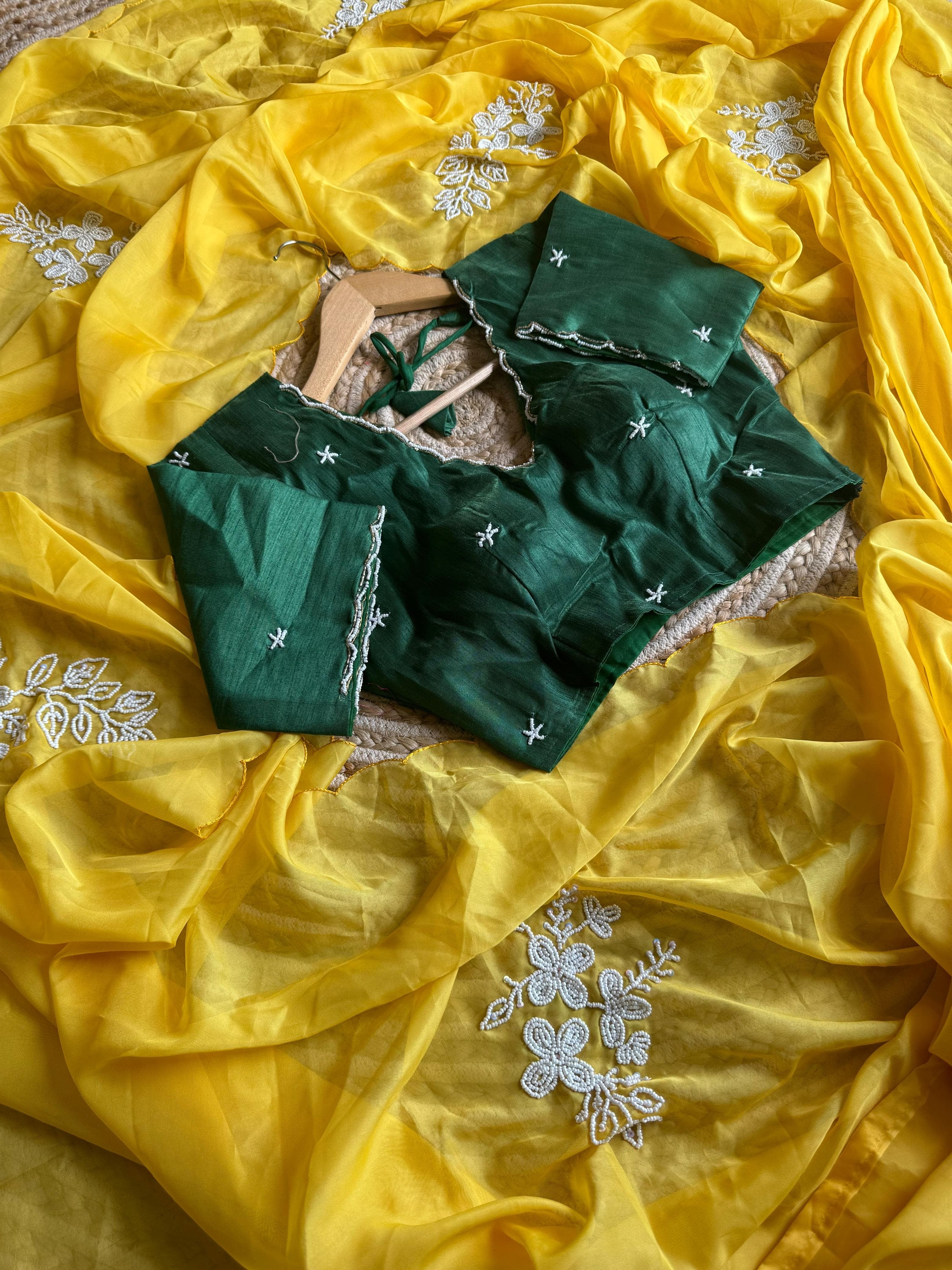 Pearls on yellow Saree